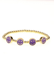 Fashion Purple Metal Dripping Smiley Face Beaded Elastic Bracelet
