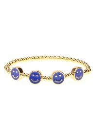 Fashion Blue Metal Dripping Smiley Face Beaded Elastic Bracelet