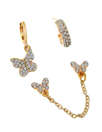 Fashion Golden Metal Butterfly Chain Earrings With Diamonds