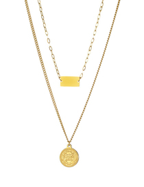 Fashion Golden Stainless Steel Double-layer Square Brand Portrait Double-layer Necklace