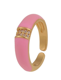 Fashion Pink 18k Gold Drop Oil Inlaid Zirconium C-shaped Ring