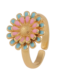Fashion Pink+blue Geometric Dripping Flower Open Ring