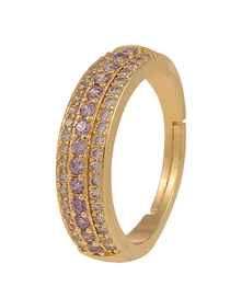 Fashion Light Purple Copper Plated Real Gold And Micro-inlaid Zirconium Wide Brim Ring
