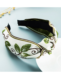 Fashion Green And White Embroidered Fabric Knotted Headband