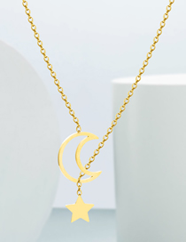 Fashion Golden Titanium Steel Star Moon Necklace