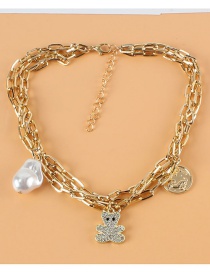 Fashion Golden Alloy Geometric Chain Pearl Bear Necklace