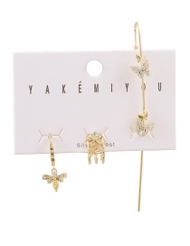 Fashion Golden Copper Inlaid Zircon Bee Butterfly Earrings 3-piece Set