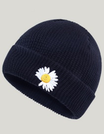 Fashion Navy Blue Daisy Knitted Hat Pure Color Woolen Daisy Knitted Pullover Hat