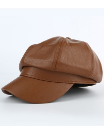 Fashion Beret Upgrade Coffee Color Leather Octagonal Beret