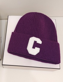 Fashion Purple C Letter Woolen Hat Letter Wool Knitted Beanie