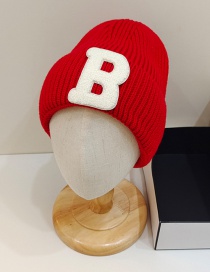 Fashion Big Red B Letter Woolen Hat Knit Hat With Letter Flanging Knitted Pullover Cap