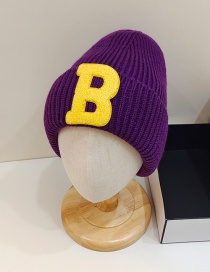 Fashion Purple B Letter Woolen Hat Knit Hat With Letter Flanging Knitted Pullover Cap