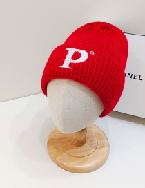 Fashion Big Red P Letter Knitted Hat Knitted Cap With Woolen Letters