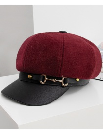 Fashion Wine Red Leather Buckle Octagonal Beret