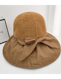 Fashion Khaki Hollow Fisherman Hat With Big Eaves Bowknot