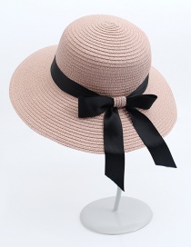 Fashion Light Pink Big Bow Woven Straw Hat