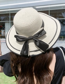 Fashion Black Big Butterfly + Hat Beige Big Bow Woven Straw Hat
