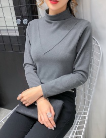 Fashion Medium Gray Half High Collar De Velvet Bottoming Shirt