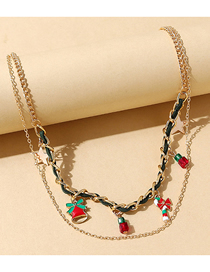 Fashion Gold Christmas Cane Bell Double Necklace