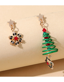 Fashion Gold Christmas Snowflake Christmas Tree Asymmetrical Earrings