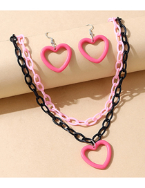 Fashion Pink Resin Hollow Peach Heart Chain Earrings Necklace Set