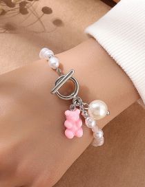 Fashion Pink Resin Bear Pearl Ot Buckle Bracelet