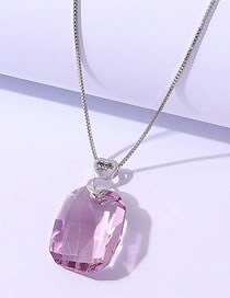 Fashion Light Purple Geometric Square Crystal Heart Necklace