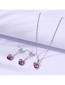 Fashion Purple Geometric Heart Crystal Drop Necklace Set