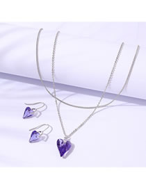 Fashion Purple Geometric Love Crystal Necklace Stud Earrings Set