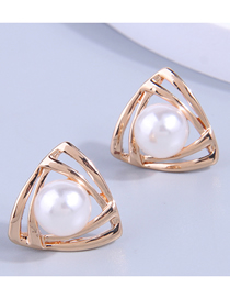 Fashion Gold Alloy Set Pearl Triangle Stud Earrings