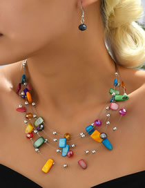 Fashion Color Crystal Shell Woven Layered Necklace And Earrings Set
