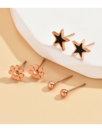Fashion Gold Titanium Steel Drop Oil Five-pointed Star Flower Ball Stud Earrings Set