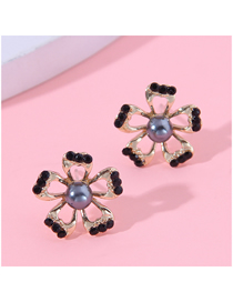 Fashion Gold Alloy Diamond Stud Pearl Flower Stud Earrings