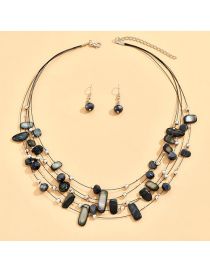 Fashion Black Alloy Crystal Shell Beaded Multilayer Necklace Earrings Set