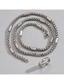 Fashion Silver Stainless Steel Corn Necklace Glossy Ring Set
