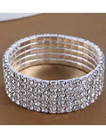 Fashion Silver Metal Inlay Multi -row Square Diamond Bracelet