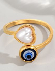Fashion Gold Stainless Steel Eyes Love Pearl Opening Ring