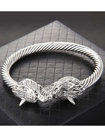 Fashion Silver Alloy Geometric Leopard Head Thread Cuff Bracelet