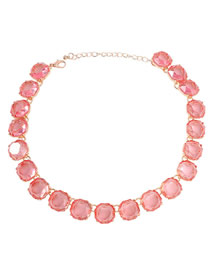 Fashion Pink Alloy Set Round Diamond Necklace