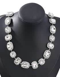 Fashion Silver Necklace Alloy Diamond Round Square Oval Necklace