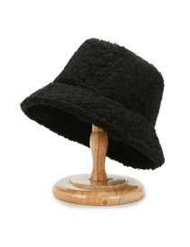Fashion Black Lamb Wool Solid Color Light Board Bucket Hat