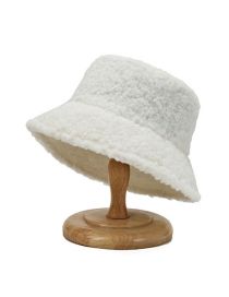 Fashion White Lamb Wool Solid Color Light Board Bucket Hat