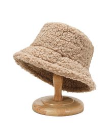 Fashion Khaki Lamb Wool Solid Color Light Board Bucket Hat