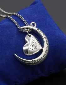 Fashion Silver Alloy Alphabet Heart Crescent Necklace