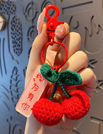 Fashion Wool Diy Cherry + Double-sided Name Plate Knitting Geometric Keychain