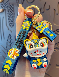 Fashion Guochao Lion Awakening Lucky Cat-blue Acrylic Cartoon Keychain