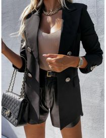 Fashion Black Polyester Lapel Pocket Blazer