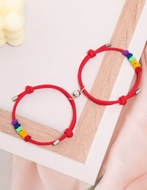 Fashion Pair Of Red Pineapple Knot Magnets Milanese Braided Magnetic Bracelet Set