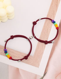 Fashion Pair Of Pineapple Round Magnet Wine Red Milanese Braided Magnetic Bracelet Set