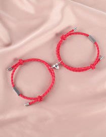 Fashion Pu Rope Heart Magnet Red Pair Pu Woven Magnetic Heart Bracelet Set
